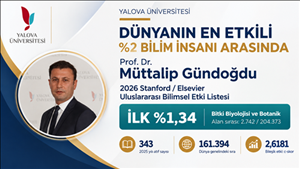 Yalova Üniversitesi Öğretim Üyesi Prof. Dr. Müttalip Gündoğdu Dünyanın En Etkili Bilim İnsanları Arasında